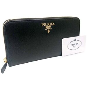 Prada Round Zip Long Wallet Black Saffiano